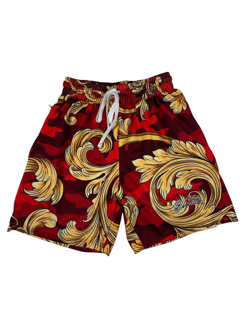 Who Cares Supply Co. Red Camo Baroque Mesh shorts elastic waist RED GOLD MEDIUM